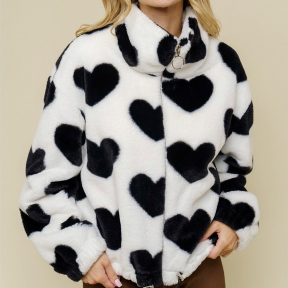 Black Hearts Faux Fur Jacket